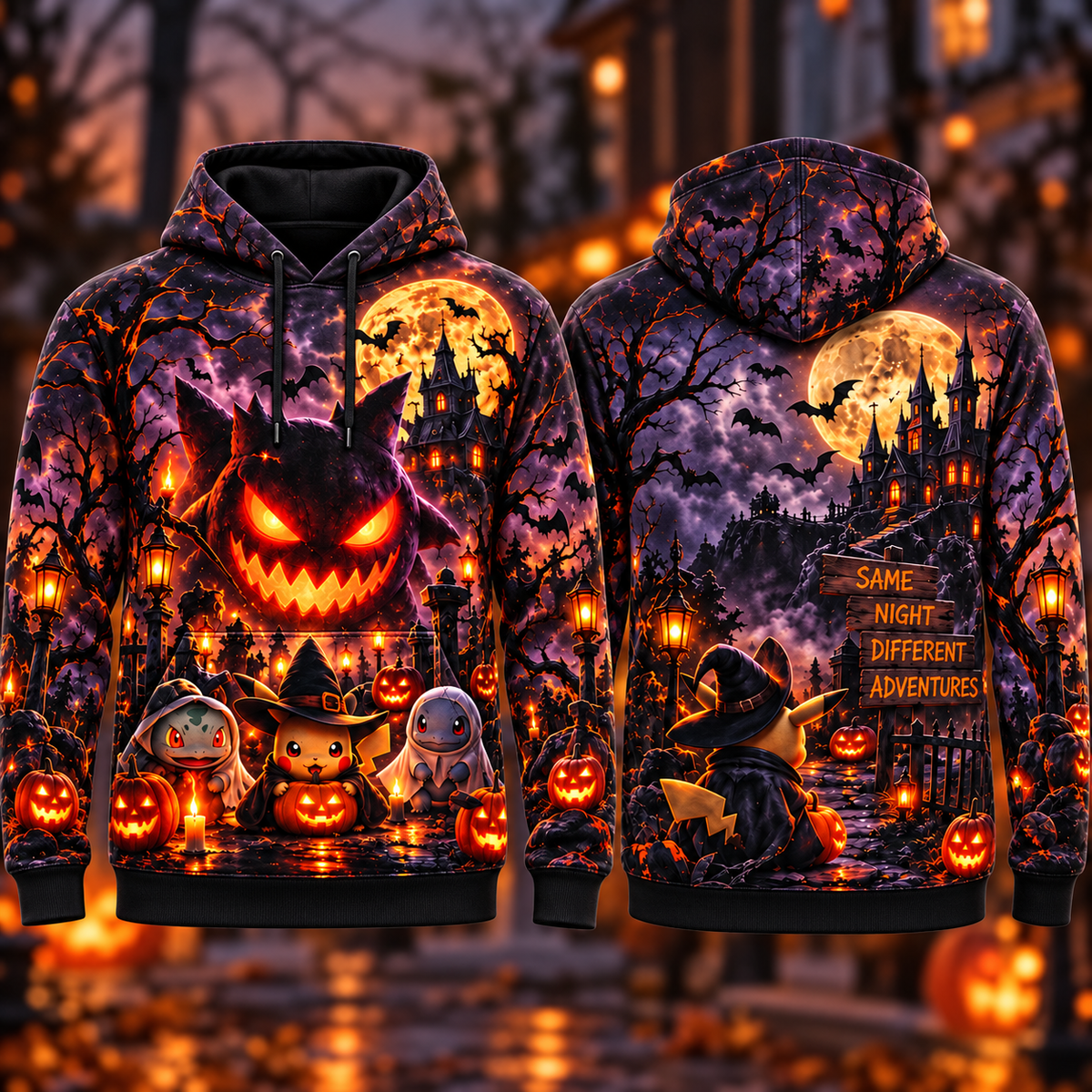 Halloween PKM Same Night Different Adventures AOP T-Shirt Sweatshirt Hoodie