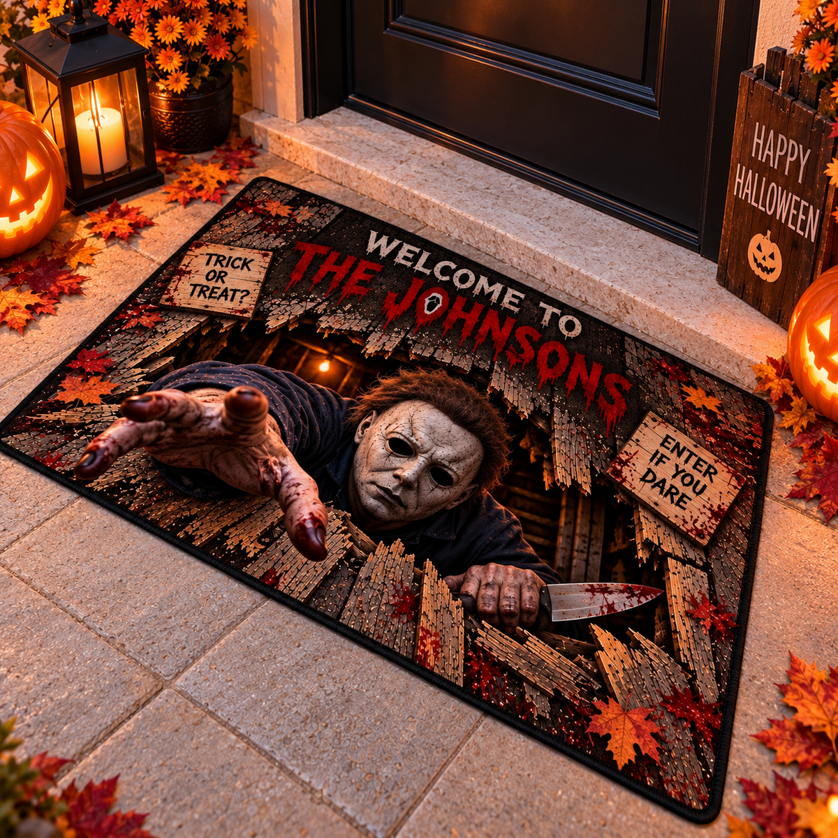 Halloween Michael Myers Custom Family Name AOP Doormat