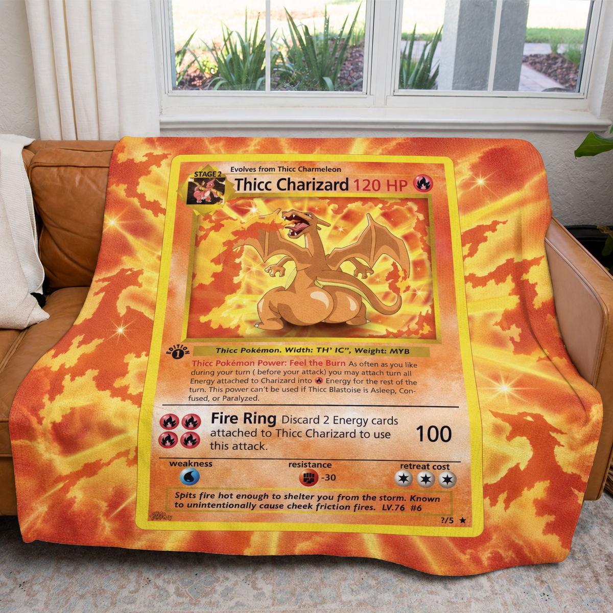 Thicc Charizard PKM Extended Artwork Pokemon Fleece Blanket