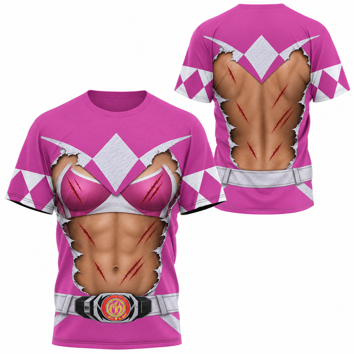 Mighty Morphin Power Rangers Pink Ranger Six-Pack Abs T-Shirt Sweatshirt Hoodie Sweatpants