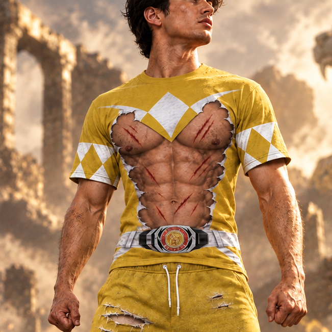 Mighty Morphin Power Rangers Yellow Ranger Six-Pack Abs T-Shirt Sweatshirt Hoodie Sweatpants