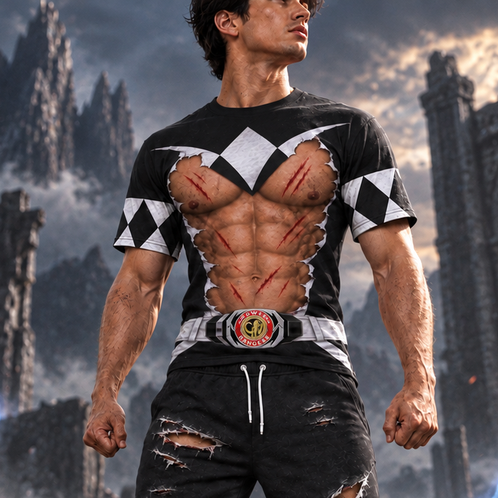 Mighty Morphin Power Rangers Black  Ranger Six-Pack Abs T-Shirt Sweatshirt Hoodie Sweatpants