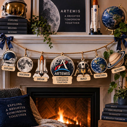 Artemis Space Exploration Wooden Garland