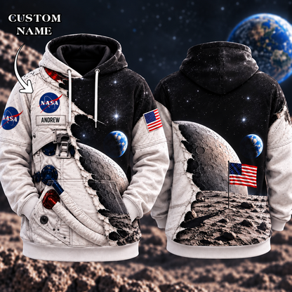 Personalized Your Name Astronaut & Moon AOP T-Shirt Sweatshirt Hoodie
