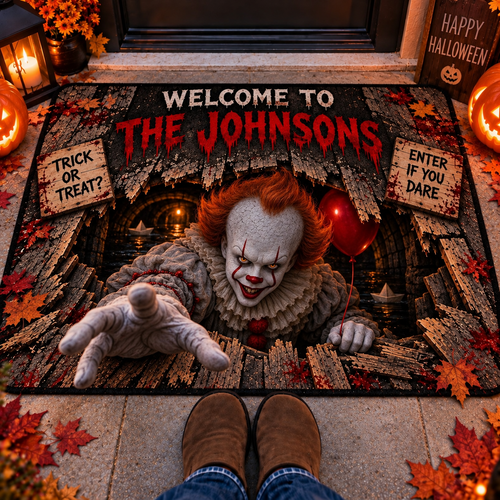 Halloween Pennywise Custom Family Name AOP Doormat