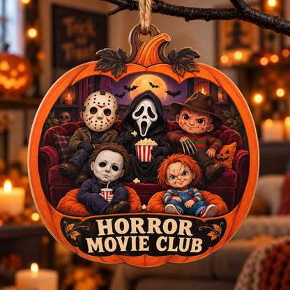 Personalized Halloween Horror Movie Club Double-Side Printed Wooden Ornament