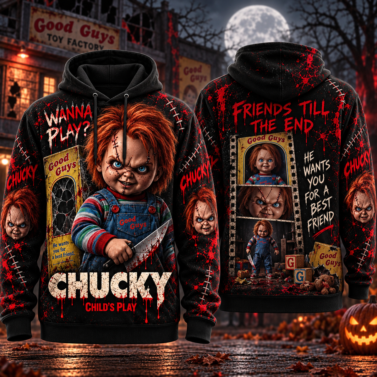 Halloween Chucky AOP T-Shirt Sweatshirt Hoodie
