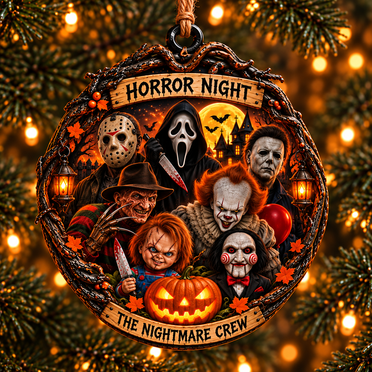 Personalized Halloween Horror Movie Characters Double-Side Printed Wooden Ornament