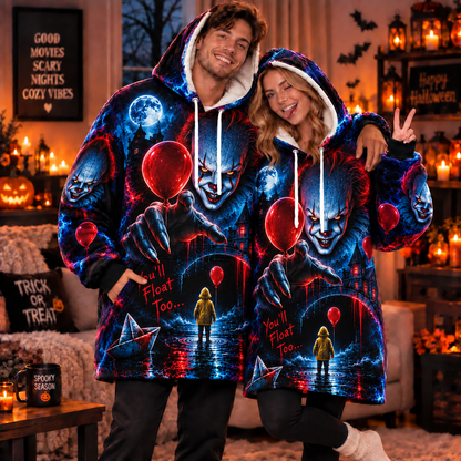 Halloween Neon Pennywise AOP Blanket Hoodie