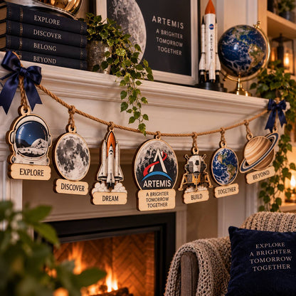 Artemis Space Exploration Wooden Garland