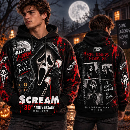 Personalized Your Name Scream 30th Anniversary AOP T-Shirt Sweatshirt Hoodie