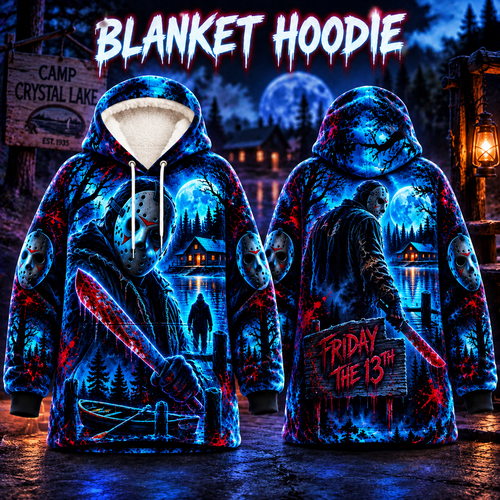 Halloween Neon Jason Voorhees AOP Blanket Hoodie