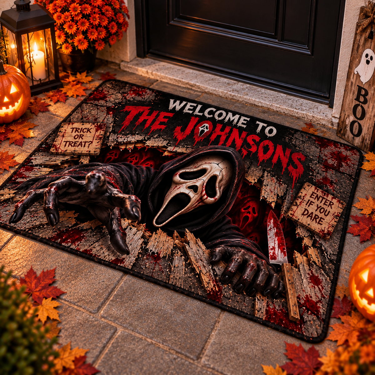 Halloween Scream Custom Family Name AOP Doormat