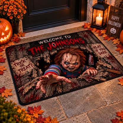 Halloween Chucky Custom Family Name AOP Doormat