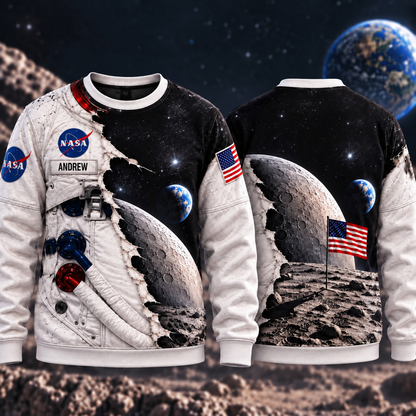 Personalized Your Name Astronaut & Moon AOP T-Shirt Sweatshirt Hoodie