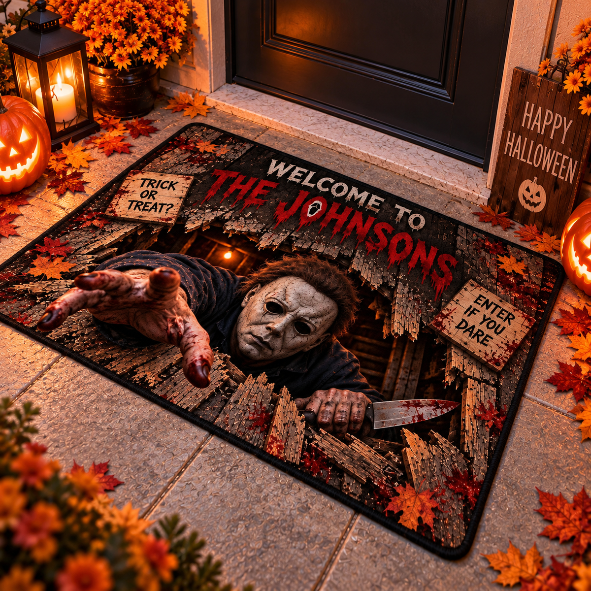 Halloween Michael Myers Custom Family Name AOP Doormat