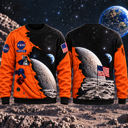 Personalized Your Name Orange Astronaut AOP T-Shirt Sweatshirt Hoodie