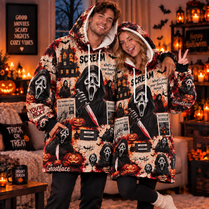 Halloween Ghost Face AOP Blanket Hoodie