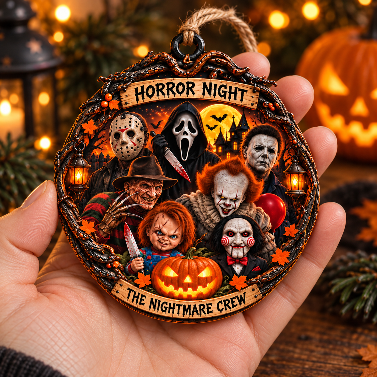 Personalized Halloween Horror Movie Characters Double-Side Printed Wooden Ornament