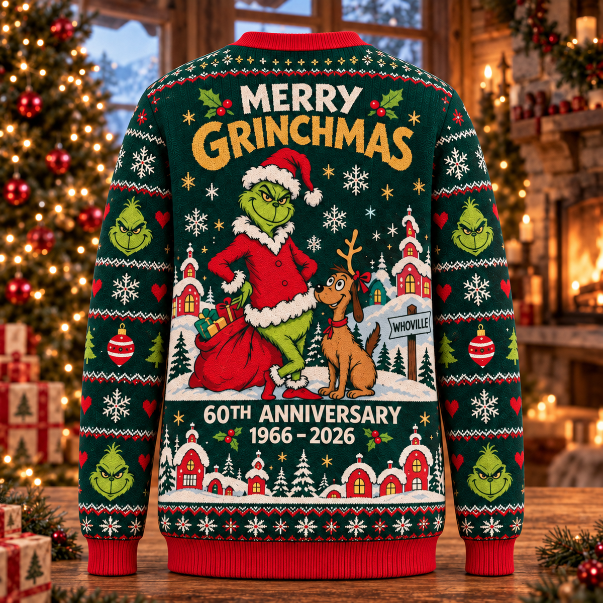Christmas 60th Anniversary Knit-Effect Ugly Christmas Sweatshirt