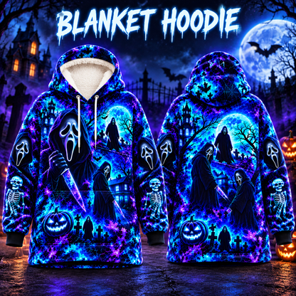Halloween Neon Ghost Face AOP Blanket Hoodie