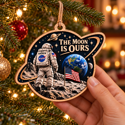 The Moon Is Ours Custom Name Double-Side Printed Wooden Ornament