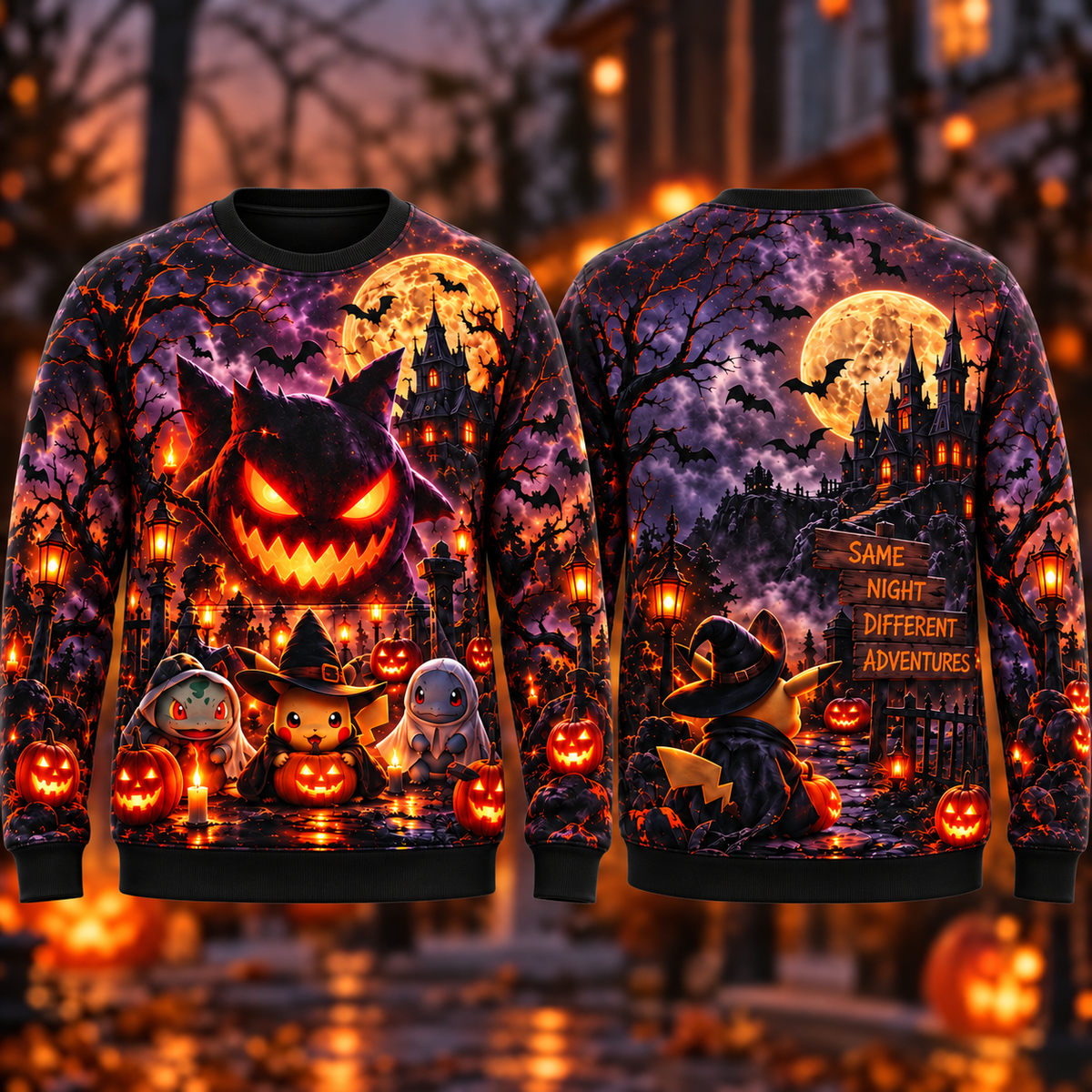 Halloween PKM Same Night Different Adventures AOP T-Shirt Sweatshirt Hoodie