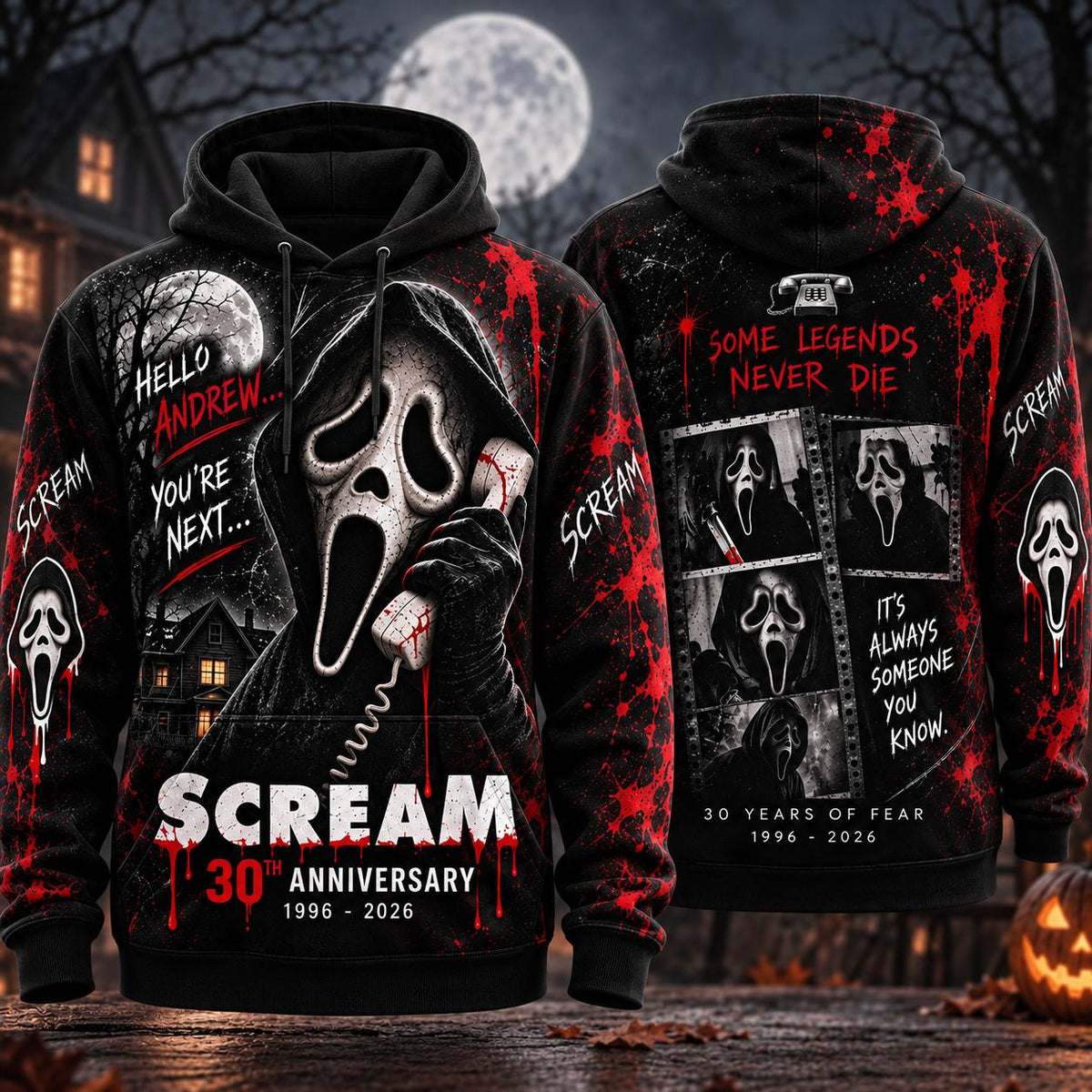 Personalized Your Name Scream 30th Anniversary AOP T-Shirt Sweatshirt Hoodie