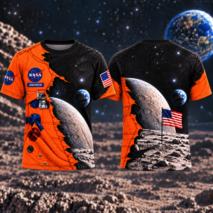 Personalized Your Name Orange Astronaut AOP T-Shirt Sweatshirt Hoodie