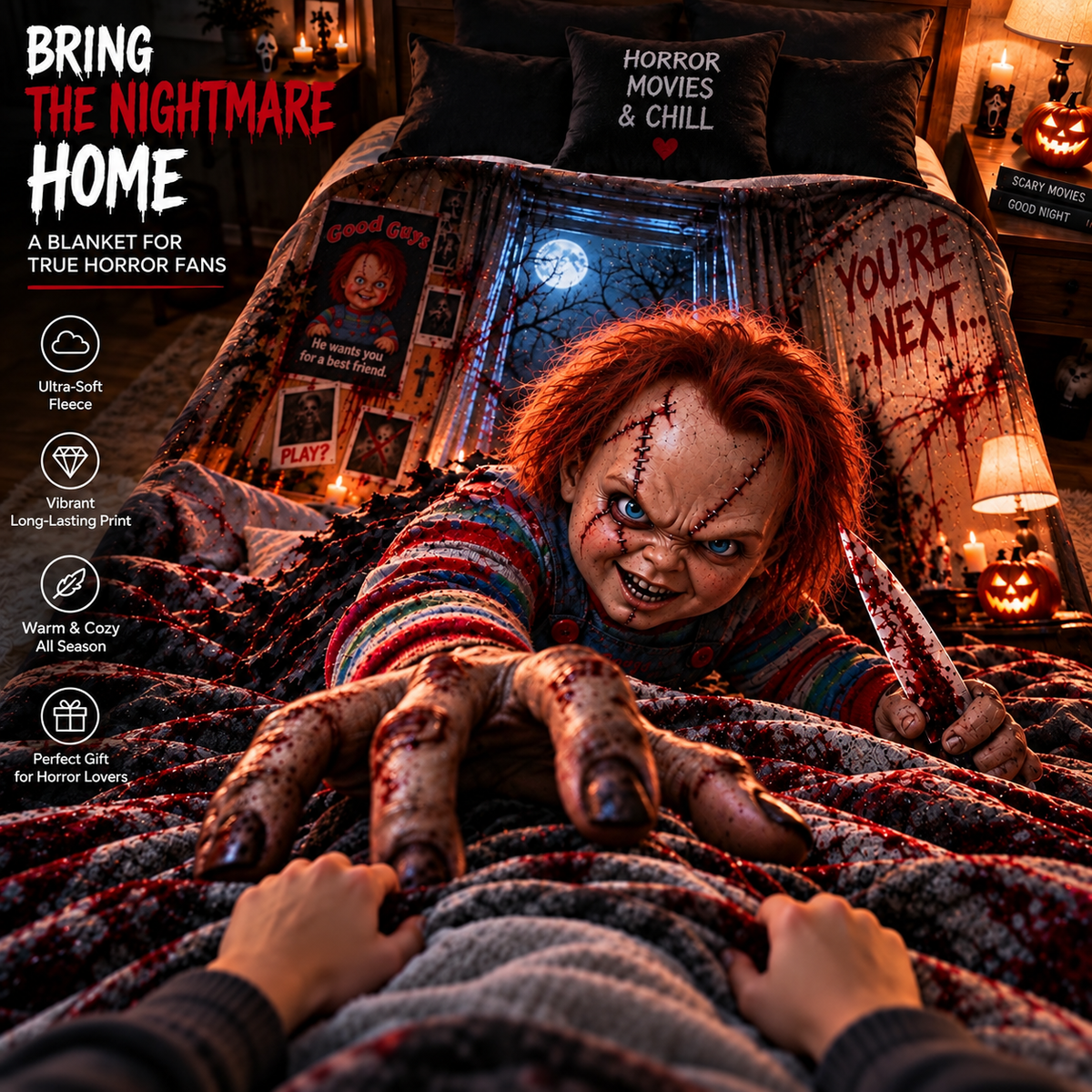 Halloween Chucky Custom Fleece Blanket