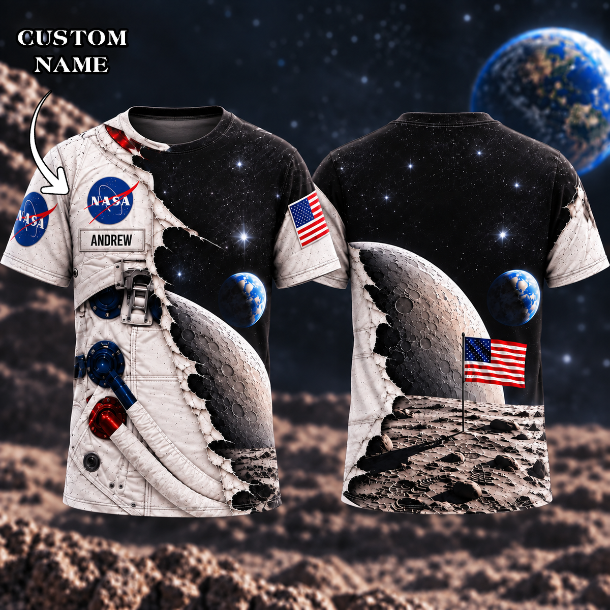 Personalized Your Name Astronaut & Moon AOP T-Shirt Sweatshirt Hoodie