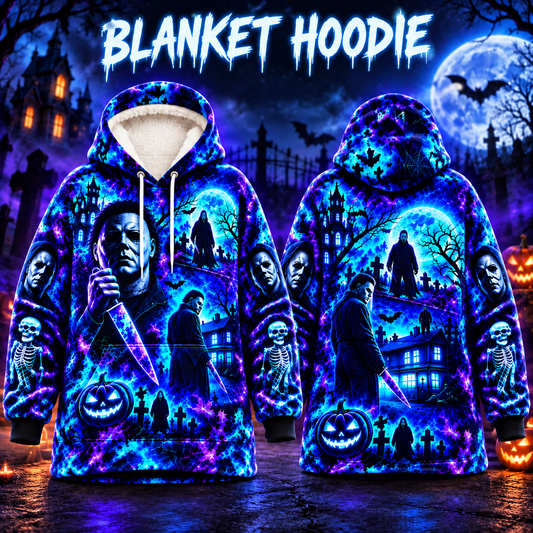 Halloween Neon Michael Myers AOP Blanket Hoodie