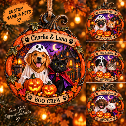 Personalized Halloween Pumpkin Custom Pet  Photo & Name Double-Side Printed Wooden Ornament