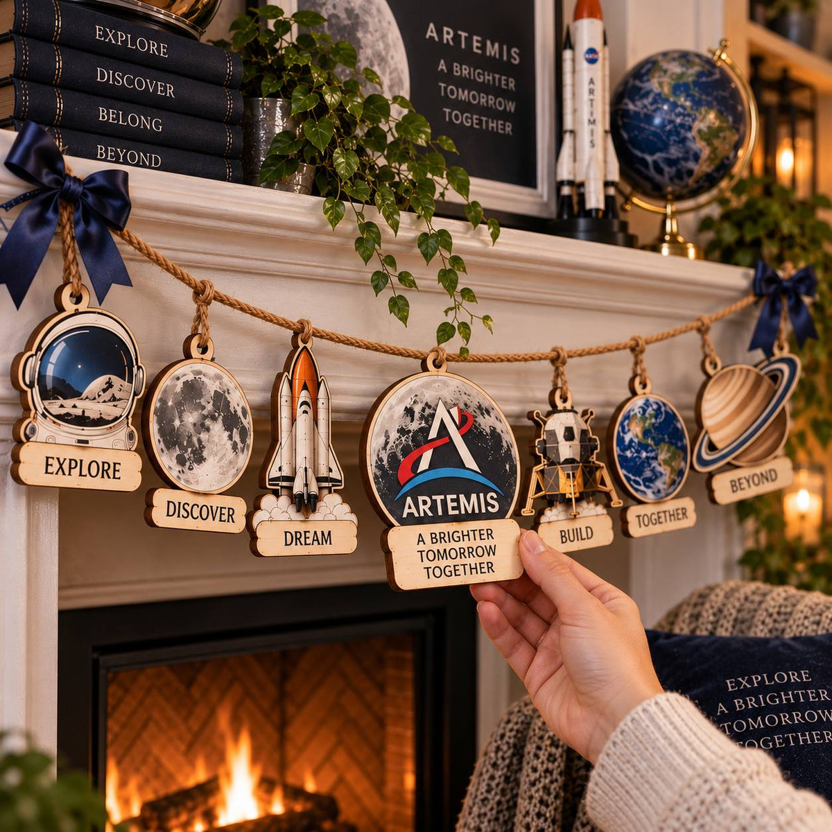Artemis Space Exploration Wooden Garland