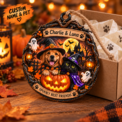 Personalized Halloween Custom Pet  Photo & Name Double-Side Printed Wooden Ornament