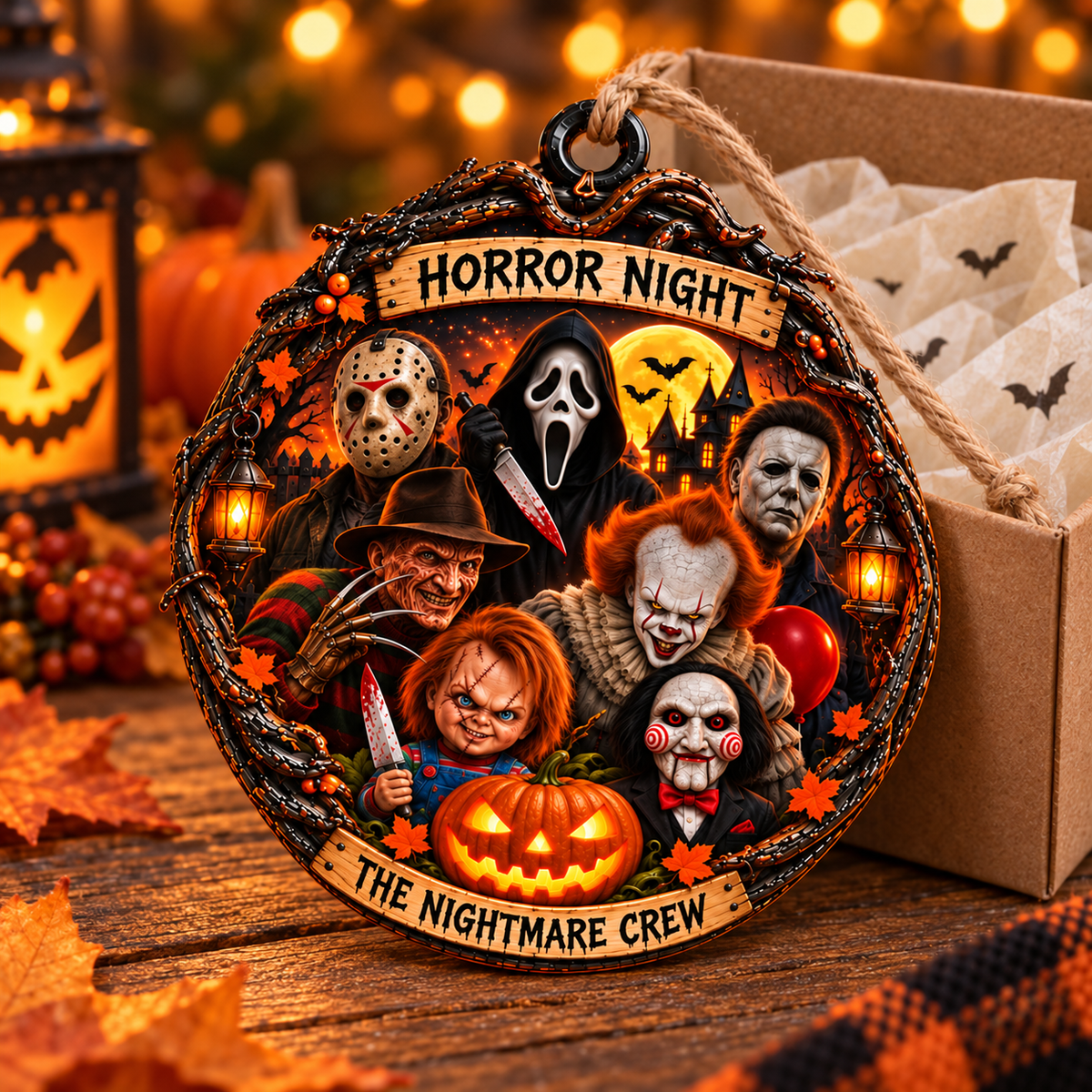 Personalized Halloween Horror Movie Characters Double-Side Printed Wooden Ornament