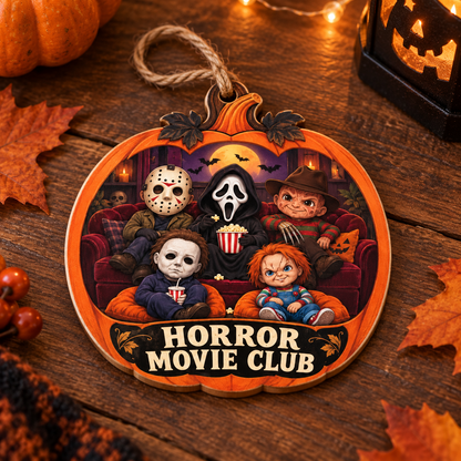 Personalized Halloween Horror Movie Club Double-Side Printed Wooden Ornament