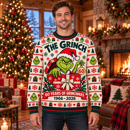 Christmas 60th Anniversary Knit-Effect Ugly Christmas Sweatshirt