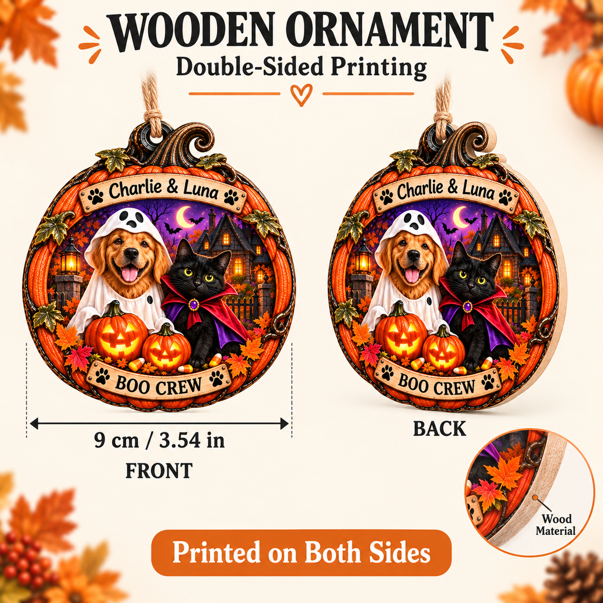 Personalized Halloween Horror Movie Club Double-Side Printed Wooden Ornament