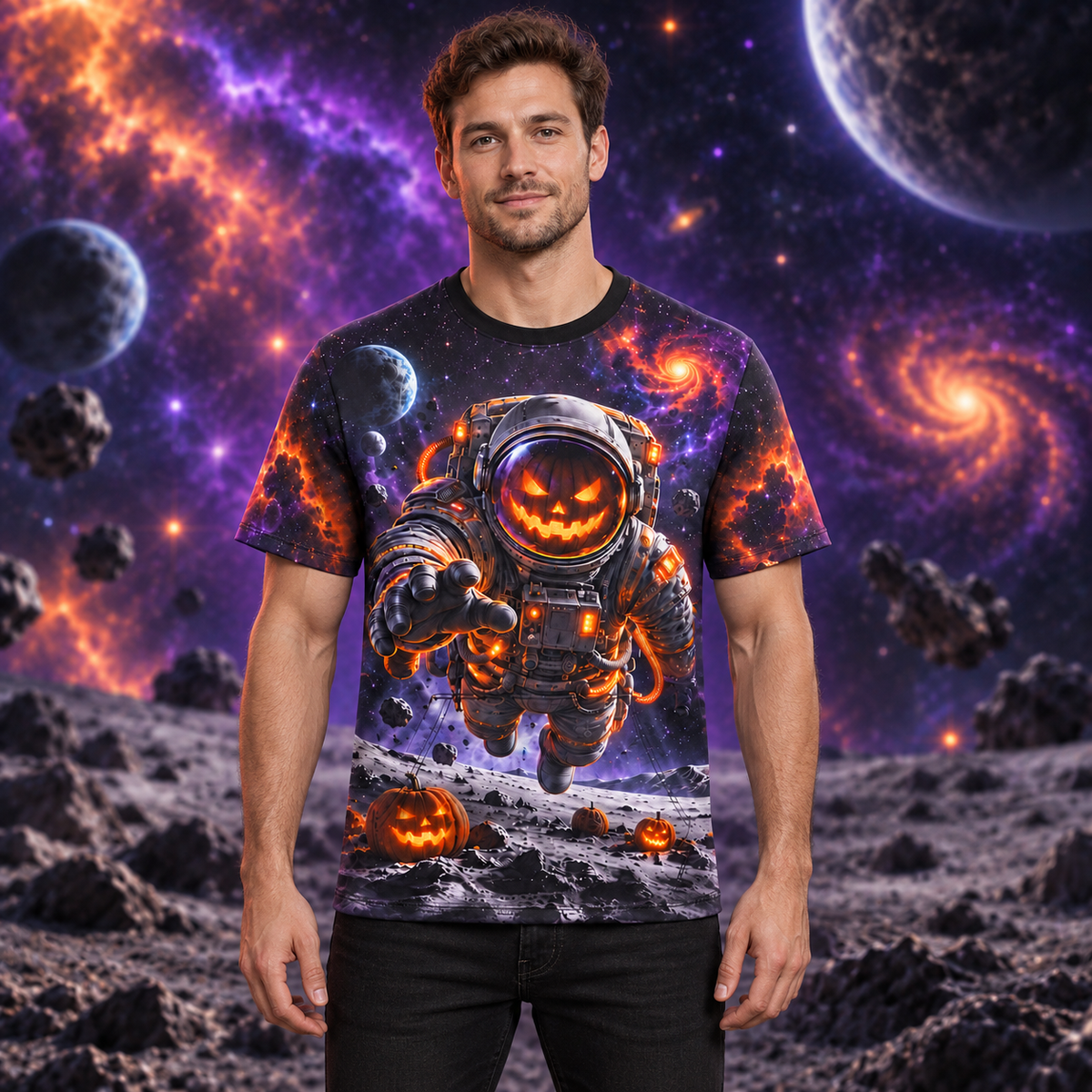 Halloween Out Space AOP T-Shirt Sweatshirt Hoodie