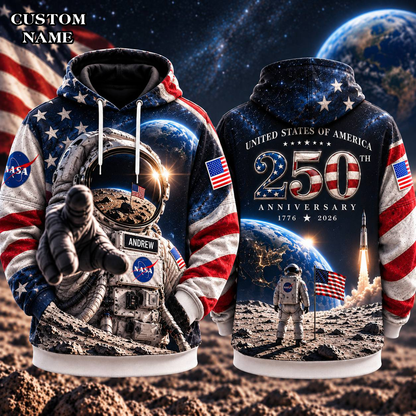 Personalized Your Name Out Space USA Anniversary AOP T-Shirt Sweatshirt Hoodie