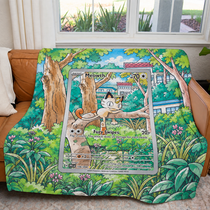 Meowth PKM Extended Artwork Pokemon Fleece Blanket