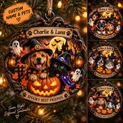 Personalized Halloween Custom Pet  Photo & Name Double-Side Printed Wooden Ornament