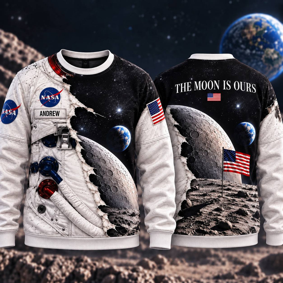 Personalized Your Name The Moon Is Ours AOP T-Shirt Sweatshirt Hoodie